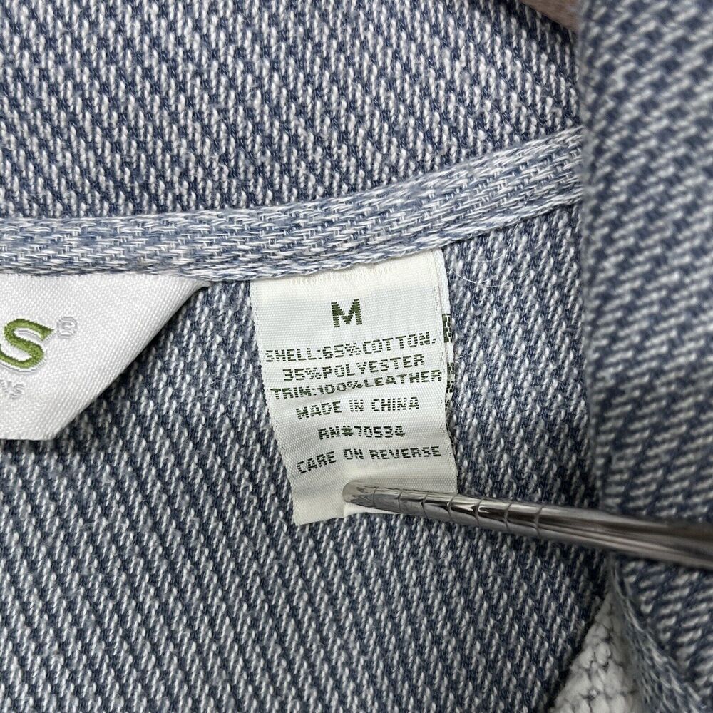 ORVIS Men‎ Tweed Pull Over Medium Blue Sweater 1/4 Zip Leather Trim 2331 - Picture 5 of 11
